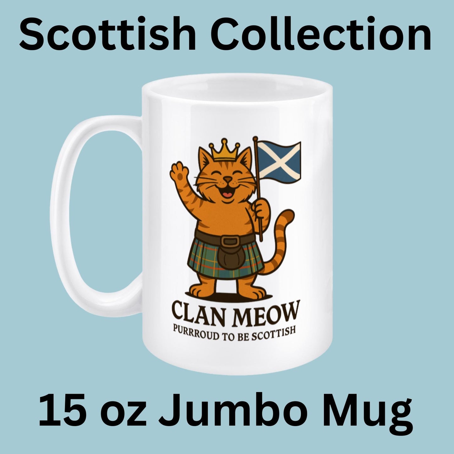 Scottish Cat Mug or Coaster: Highland Kilt & Bagpipes Design