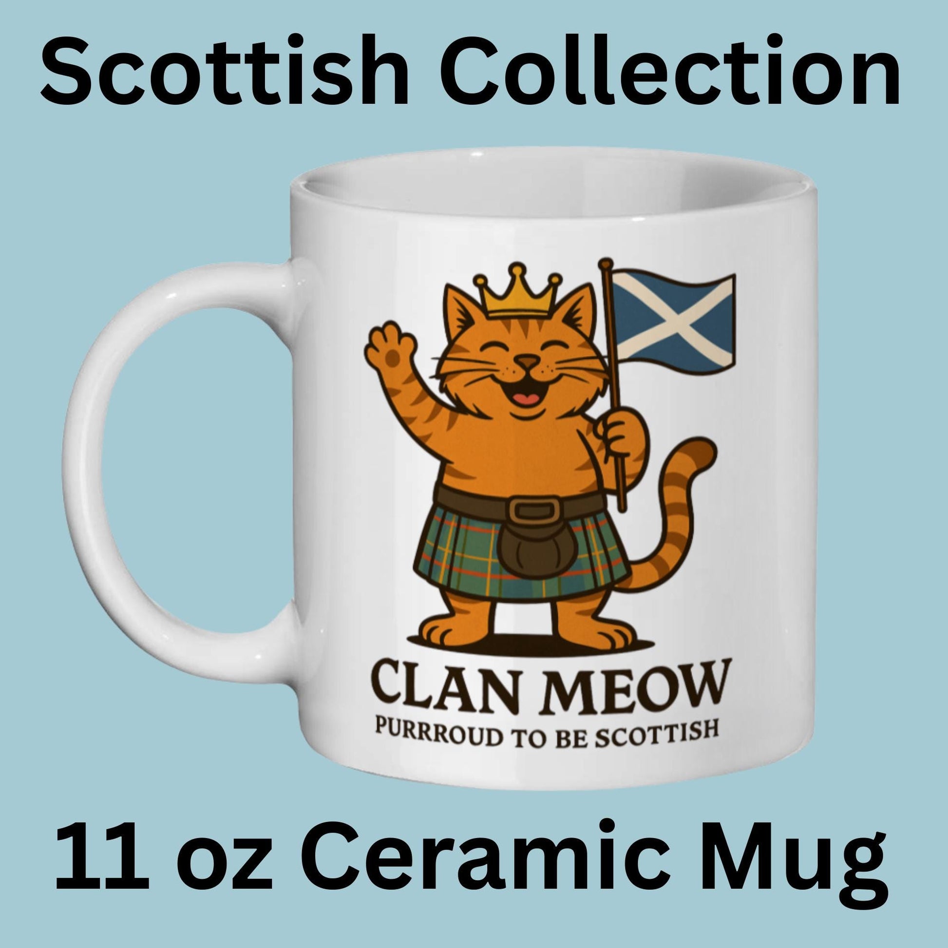 Scottish Cat Mug or Coaster: Highland Kilt & Bagpipes Design
