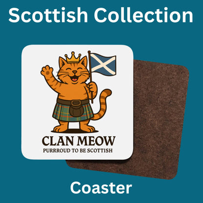 Scottish Cat Mug or Coaster: Highland Kilt & Bagpipes Design