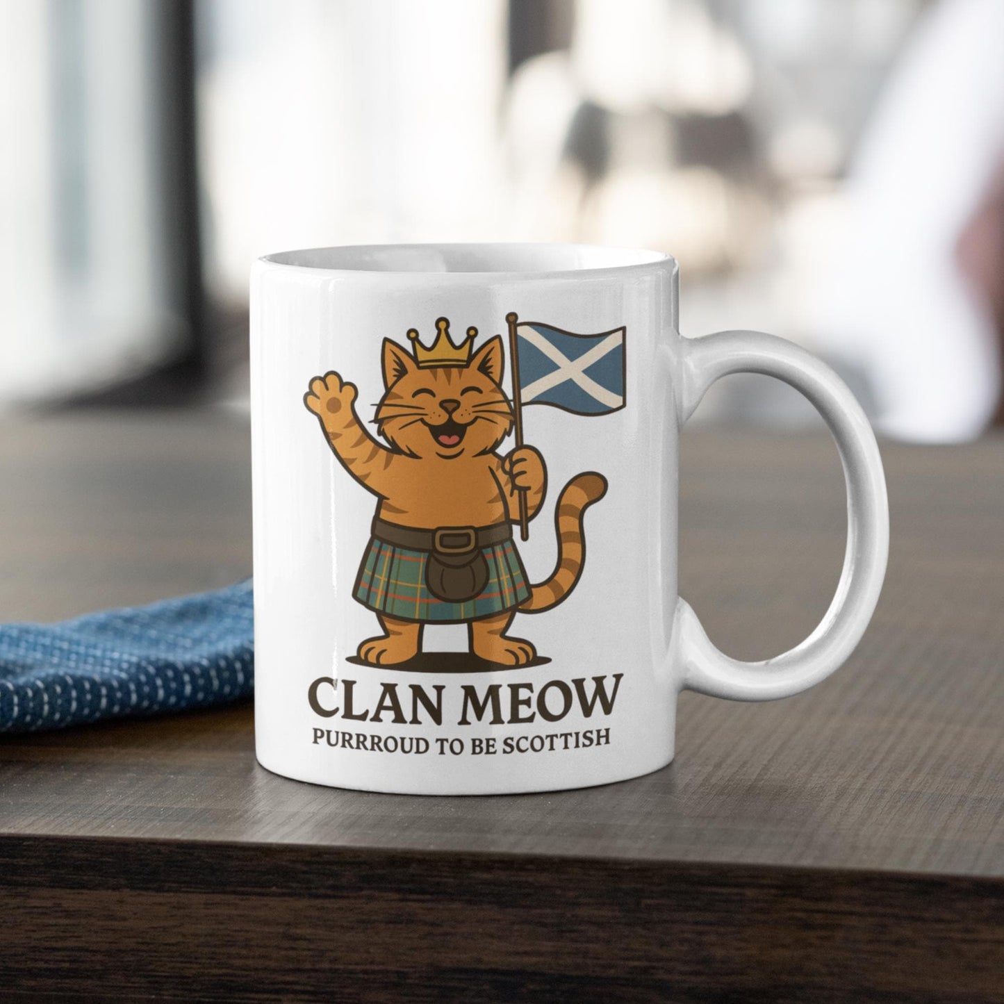 Scottish Cat Mug or Coaster: Highland Kilt & Bagpipes Design