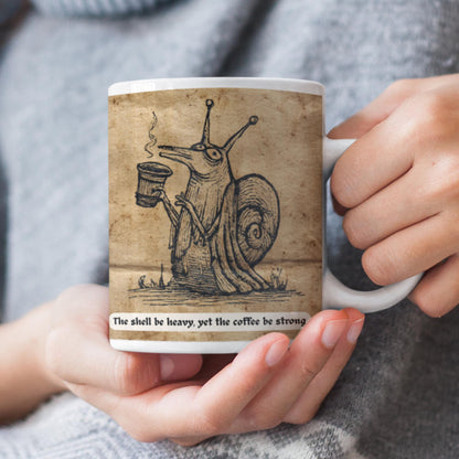 Quirky snail coffee design in medieval manuscript art style