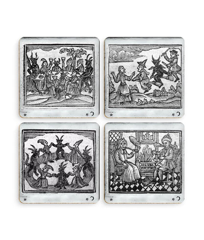 Witchcraft Coasters (Set of 4) – 1720 Witches & Demons Vintage Woodcut