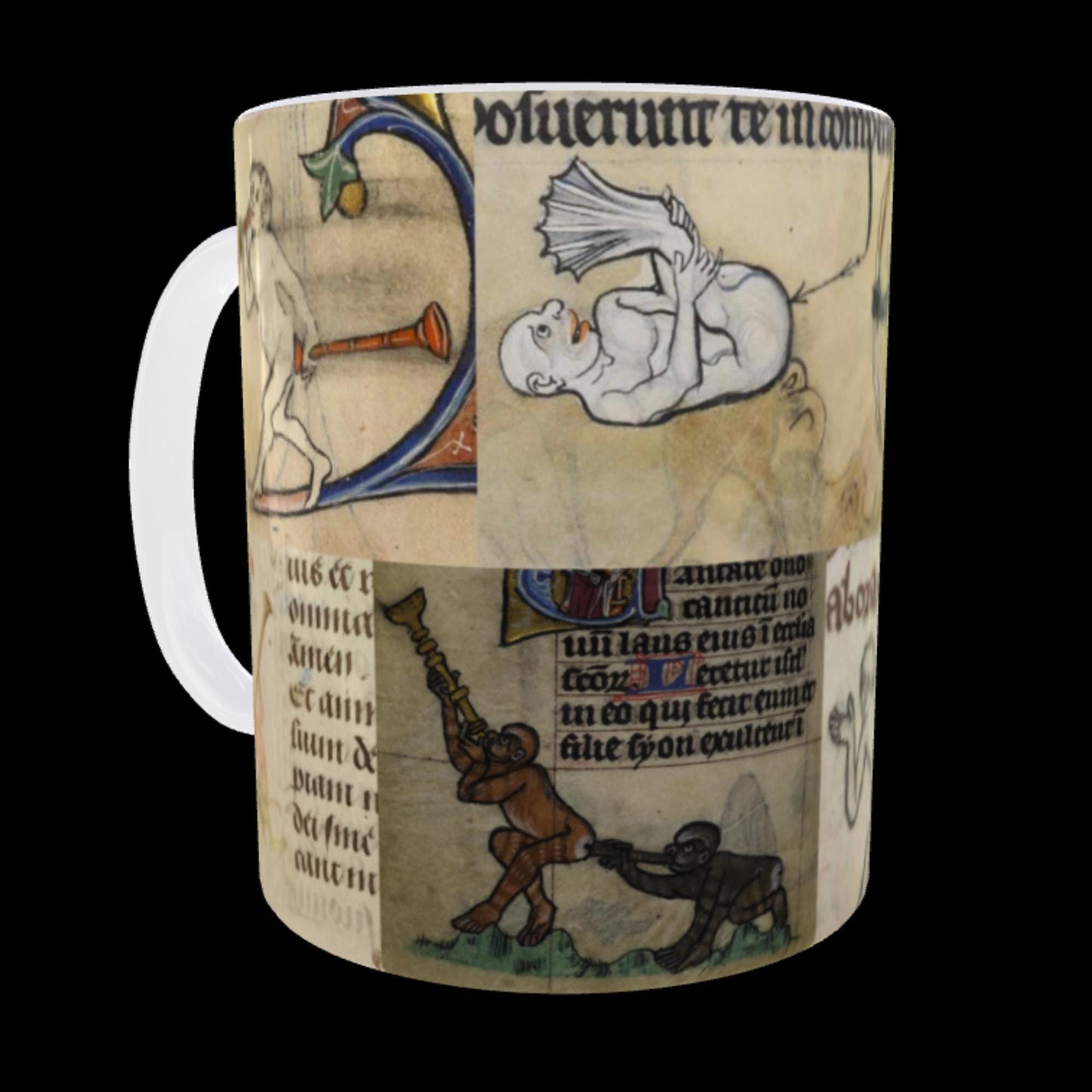 Rude medieval art mug for museum fans; 11oz ceramic with comfortable handle.