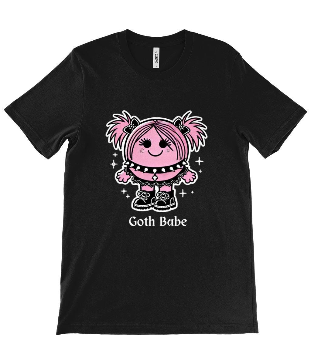 Goth Babe graphic tee in 100% cotton, cute gothic style.