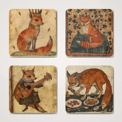 Fox Coasters, Pack of 4 Coasters, Medieval Foxes