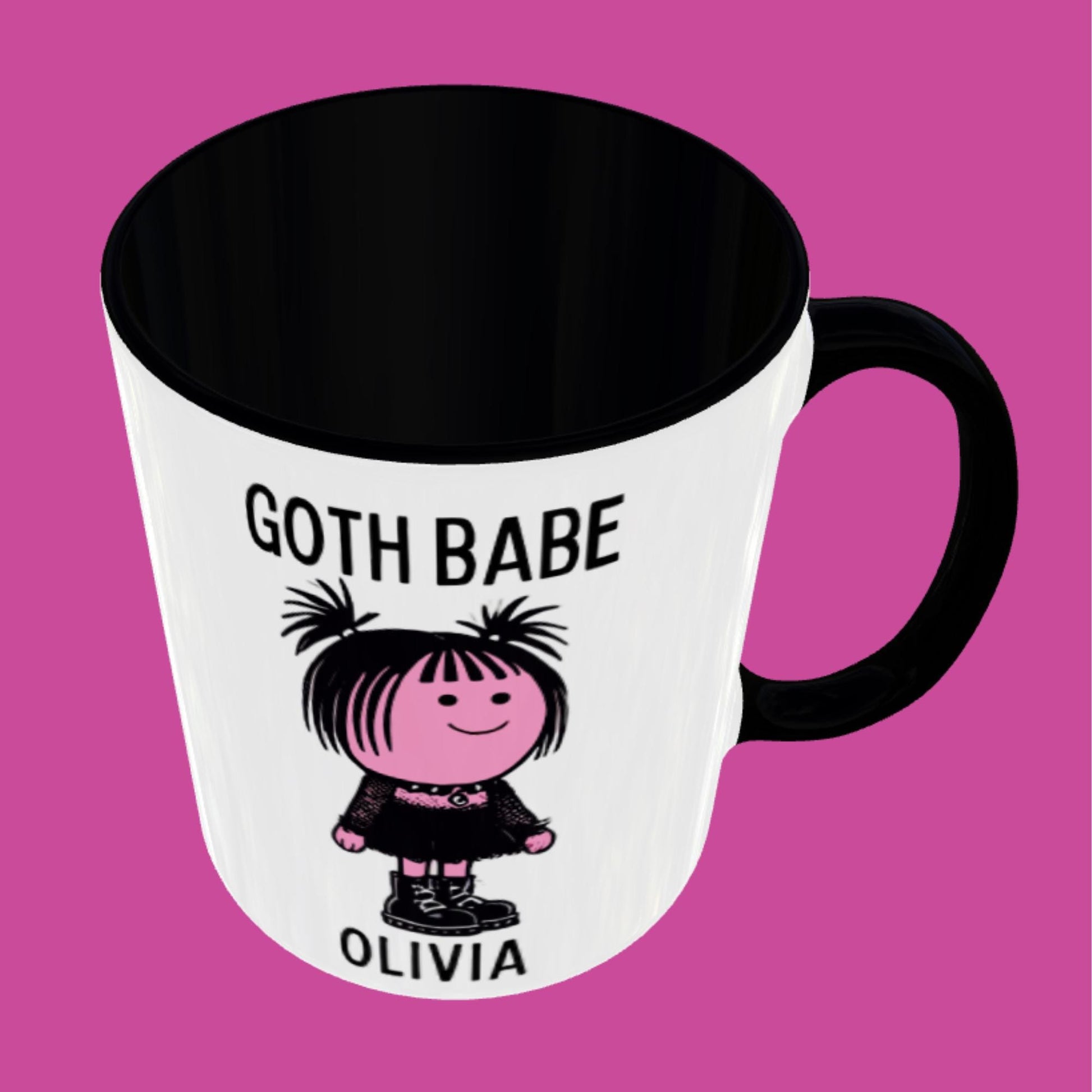 Personalised Goth Babe Mug or Coaster, Add Name, Cute Gothic Gift for Her, Goth Girlfriend, Goth Gifts