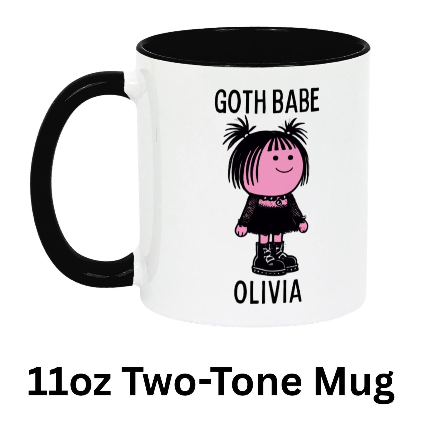 Personalised Goth Babe Mug or Coaster, Add Name, Cute Gothic Gift for Her, Goth Girlfriend, Goth Gifts