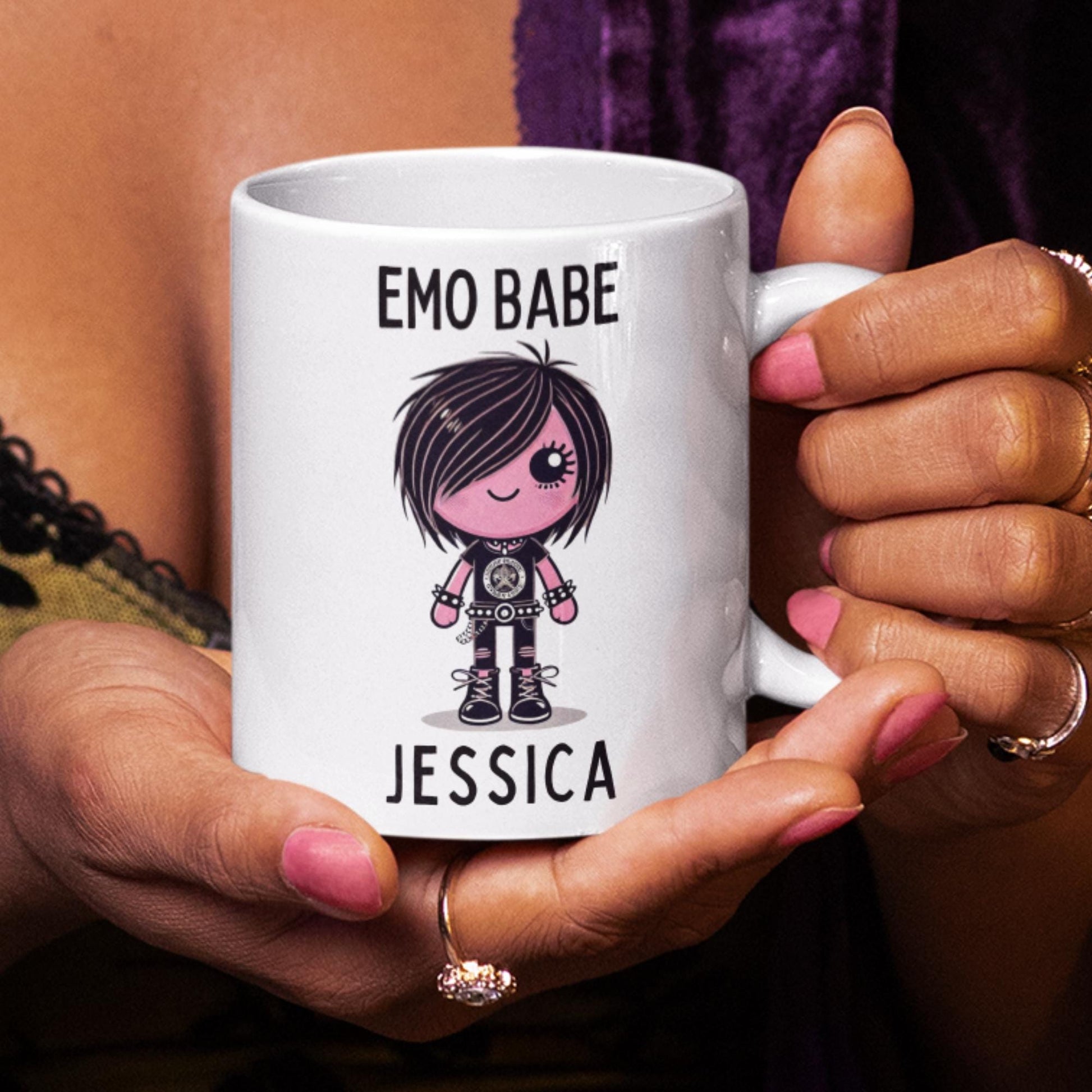 Two-tone black and white emo coffee mug option