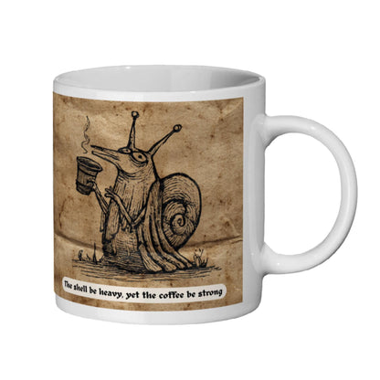 Marginalia inspired medieval snail coffee mug with weird humour