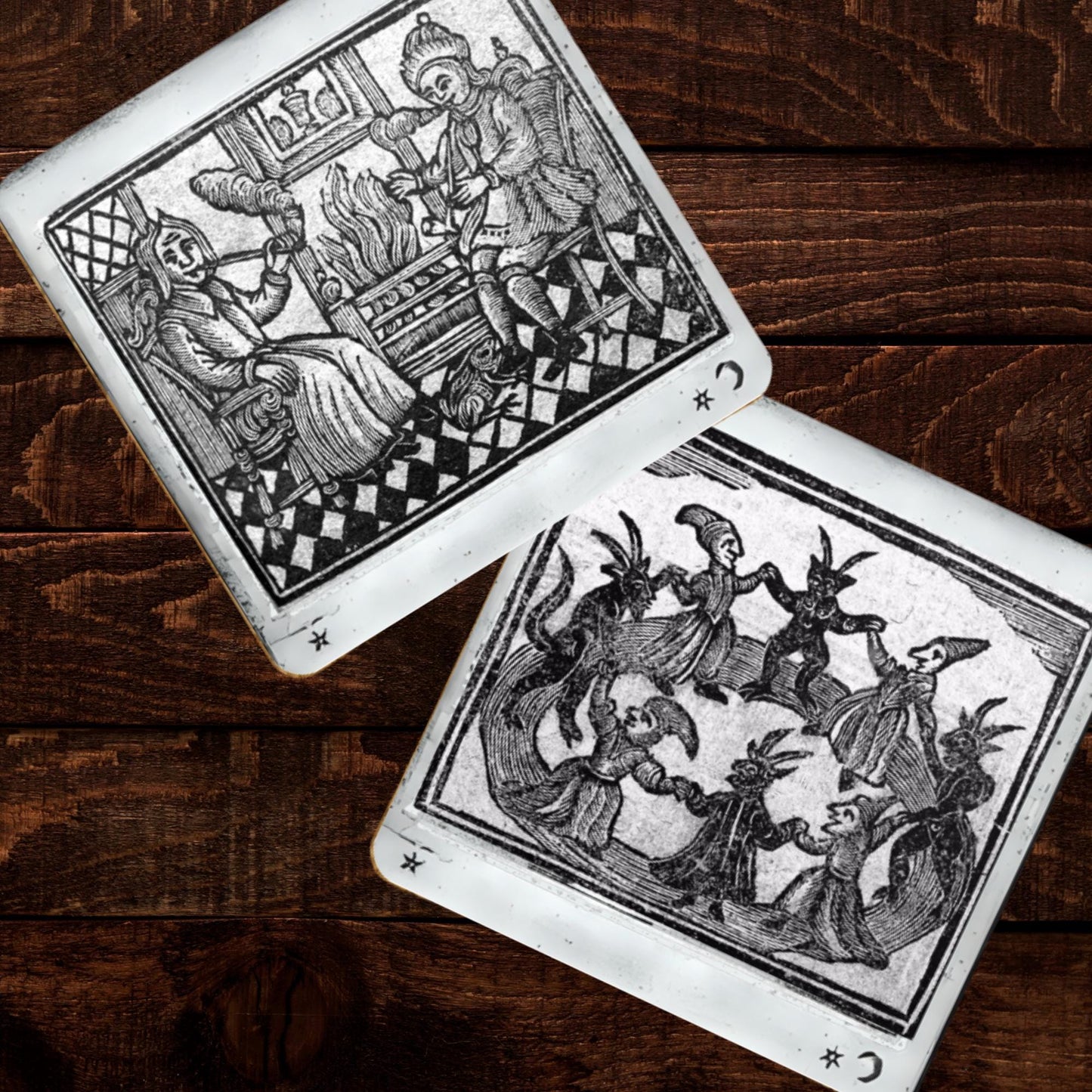 Witchcraft Coasters (Set of 4) – 1720 Witches & Demons Vintage Woodcut