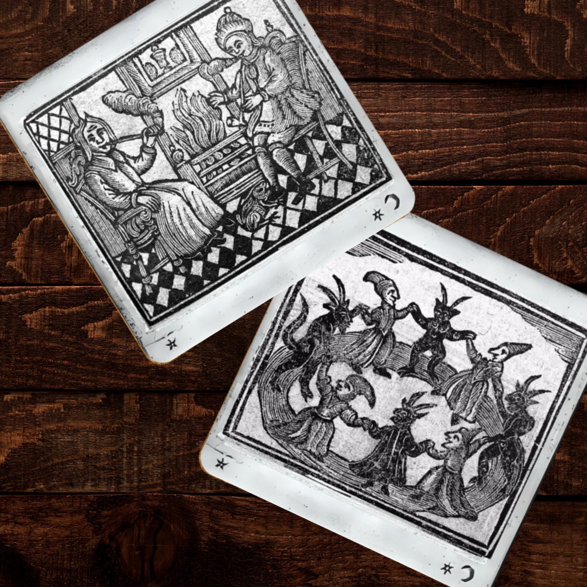 Witchcraft Coasters (Set of 4) – 1720 Witches & Demons Vintage Woodcut