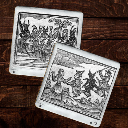 Witchcraft Coasters (Set of 4) – 1720 Witches & Demons Vintage Woodcut