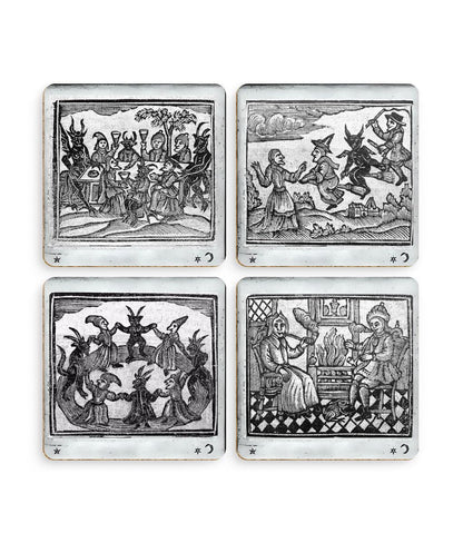 Witchcraft Coasters (Set of 4) – 1720 Witches & Demons Vintage Woodcut