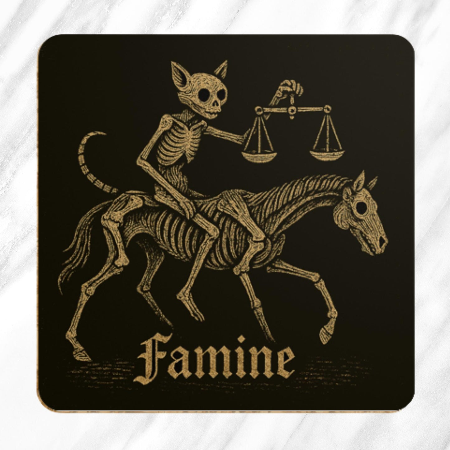 Medieval Cat Coasters Set – Four Horsemen of the Apocalypse, Dark Academia Gothic Drinks Gift