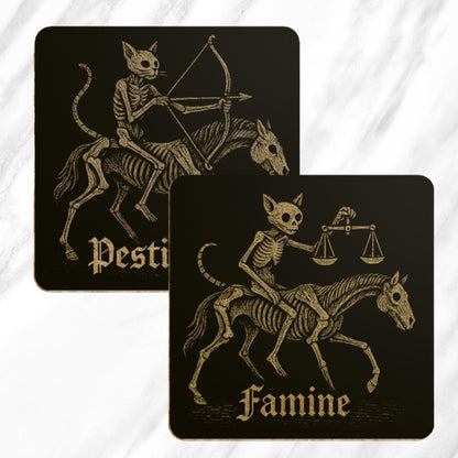 Medieval Cat Coasters Set – Four Horsemen of the Apocalypse, Dark Academia Gothic Drinks Gift