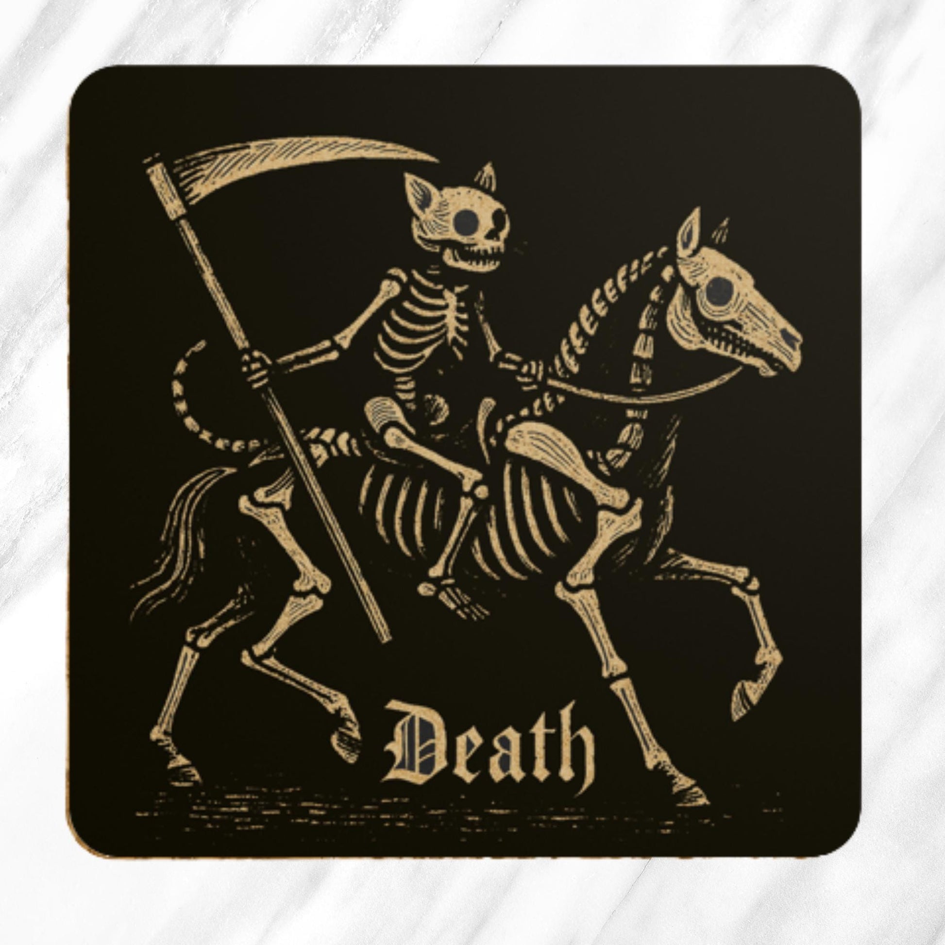 Medieval Cat Coasters Set – Four Horsemen of the Apocalypse, Dark Academia Gothic Drinks Gift