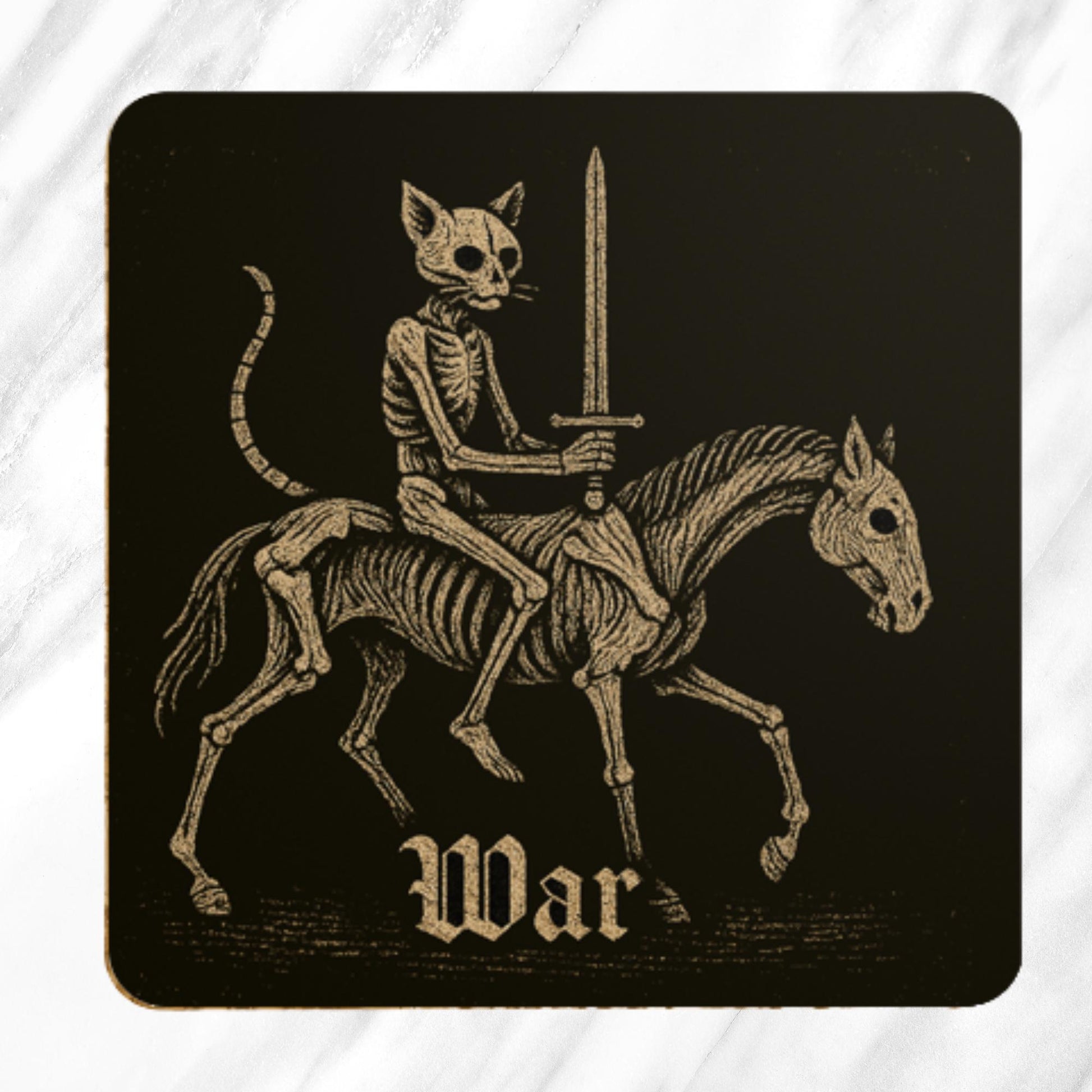 Medieval Cat Coasters Set – Four Horsemen of the Apocalypse, Dark Academia Gothic Drinks Gift