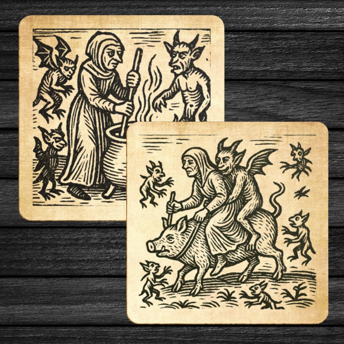 Cork-backed square drinks mats, gloss finish