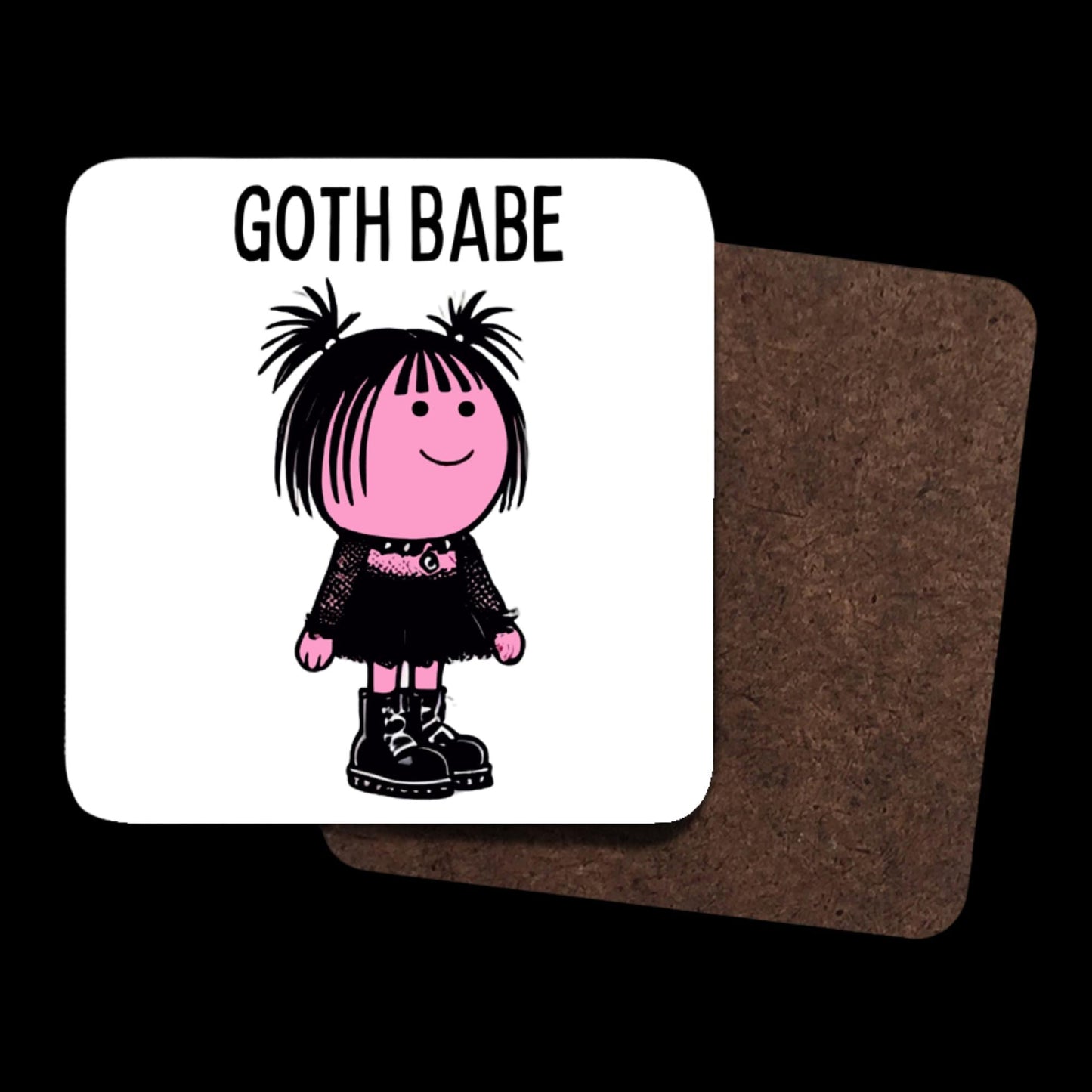 Cork-backed 90mm coaster matching Goth Babe mug.