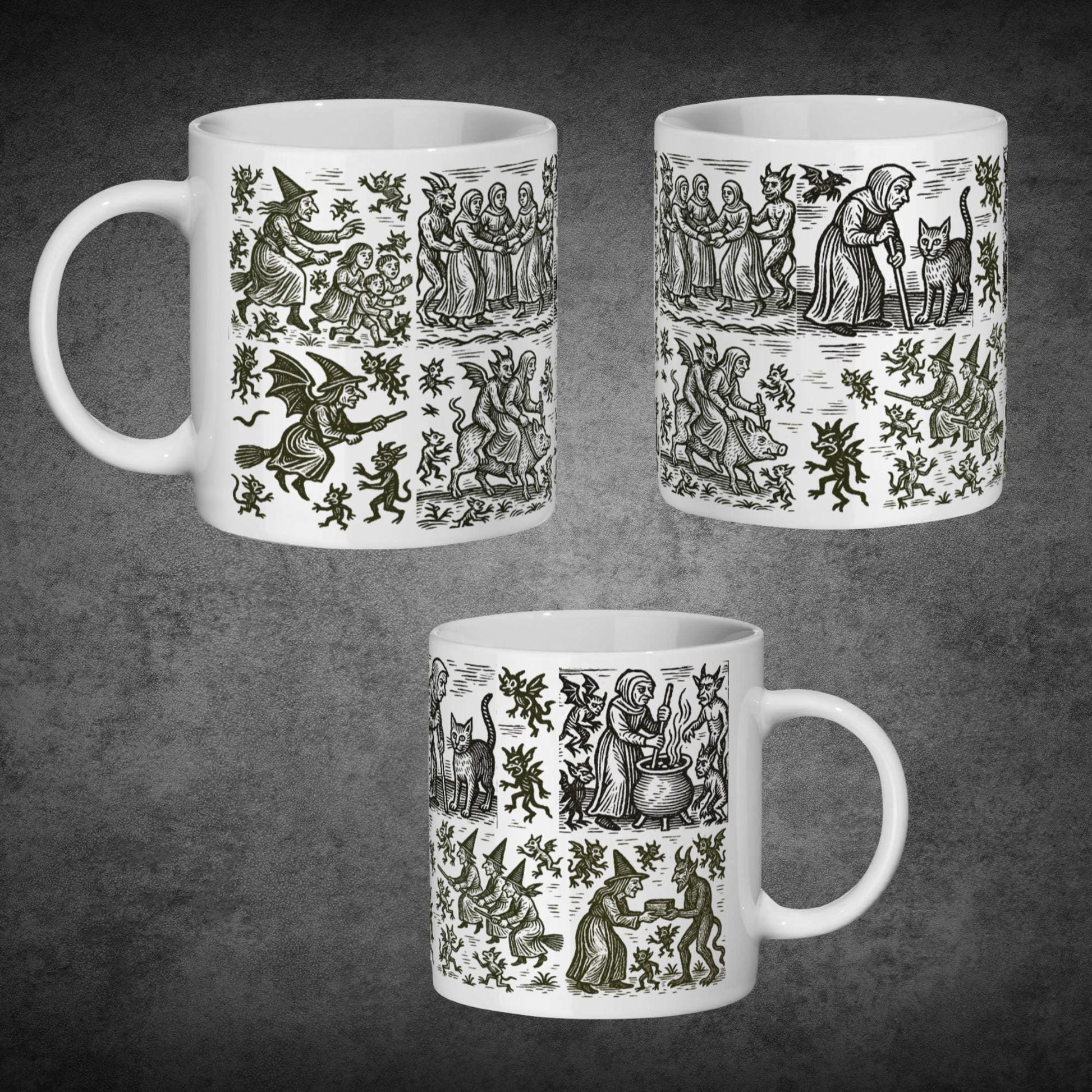 11oz coffee mug featuring witches and demons