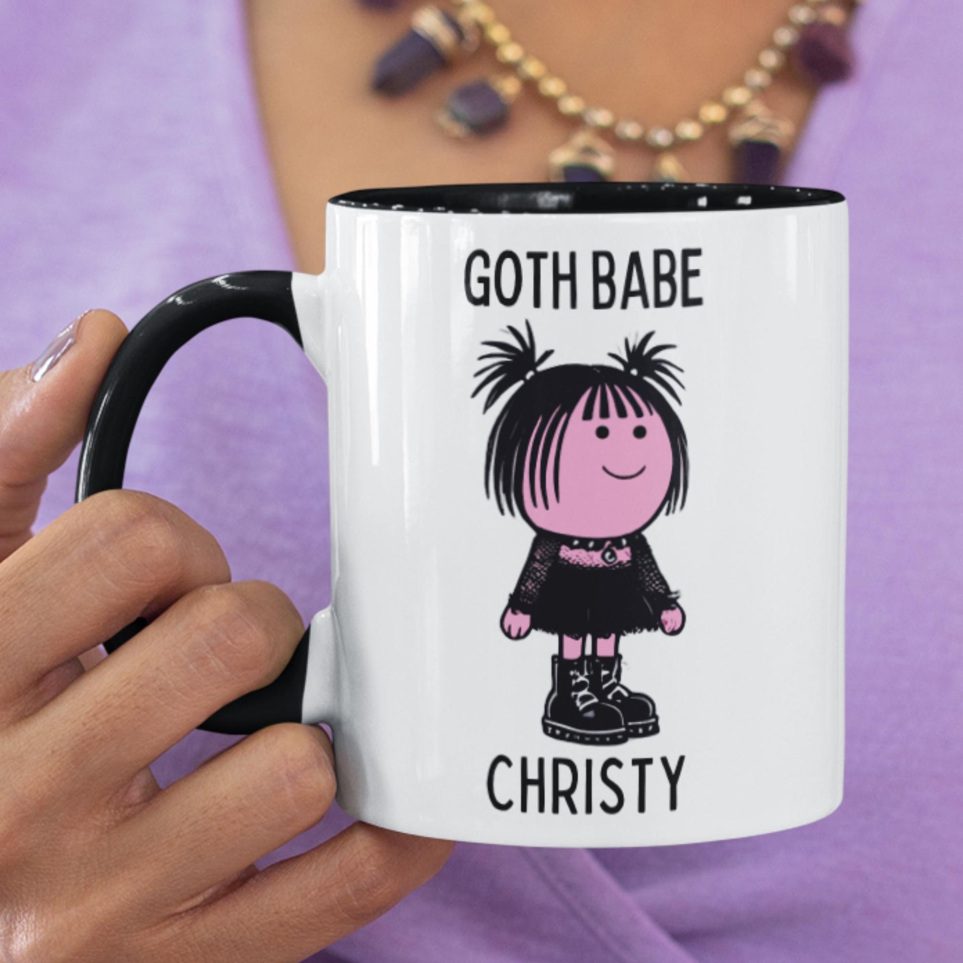 Personalised Goth Babe Mug or Coaster, Add Name, Cute Gothic Gift for Her, Goth Girlfriend, Goth Gifts