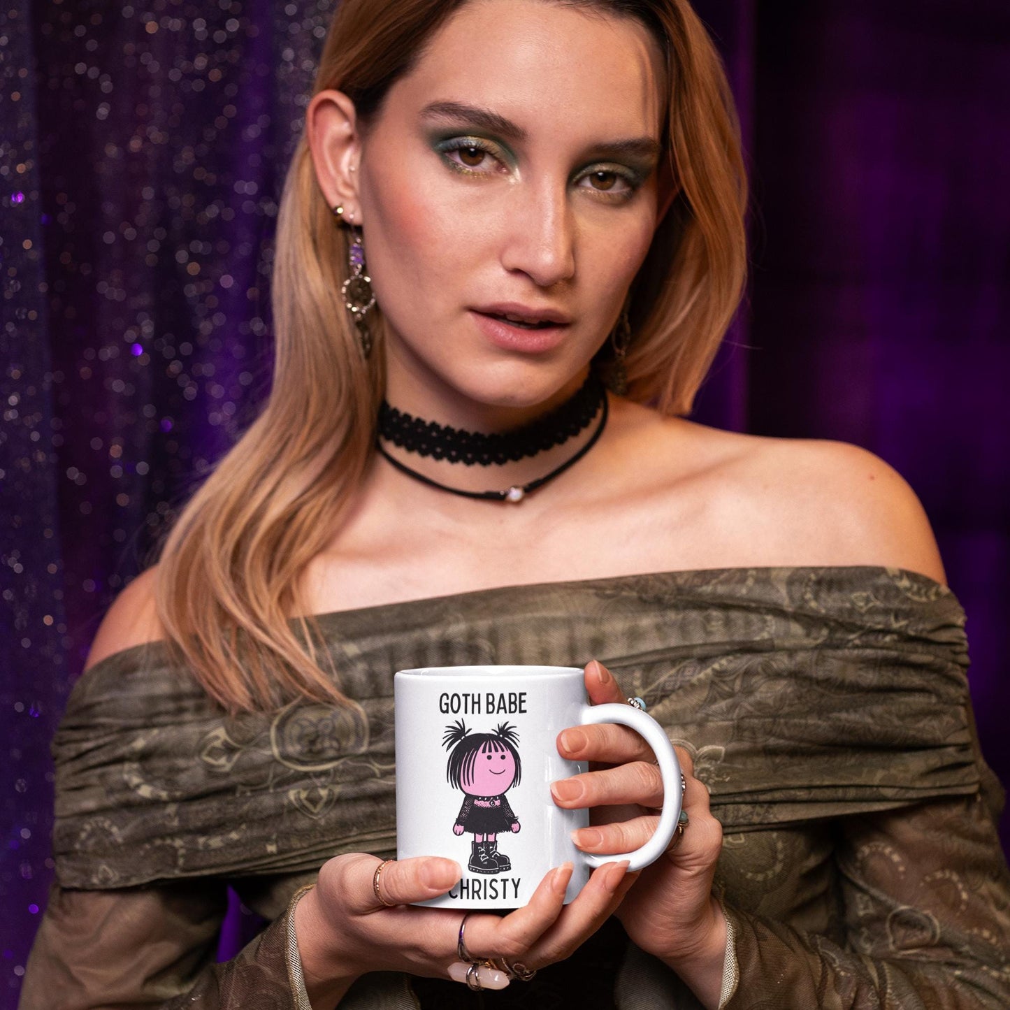 Personalised Goth Babe Mug or Coaster, Add Name, Cute Gothic Gift for Her, Goth Girlfriend, Goth Gifts