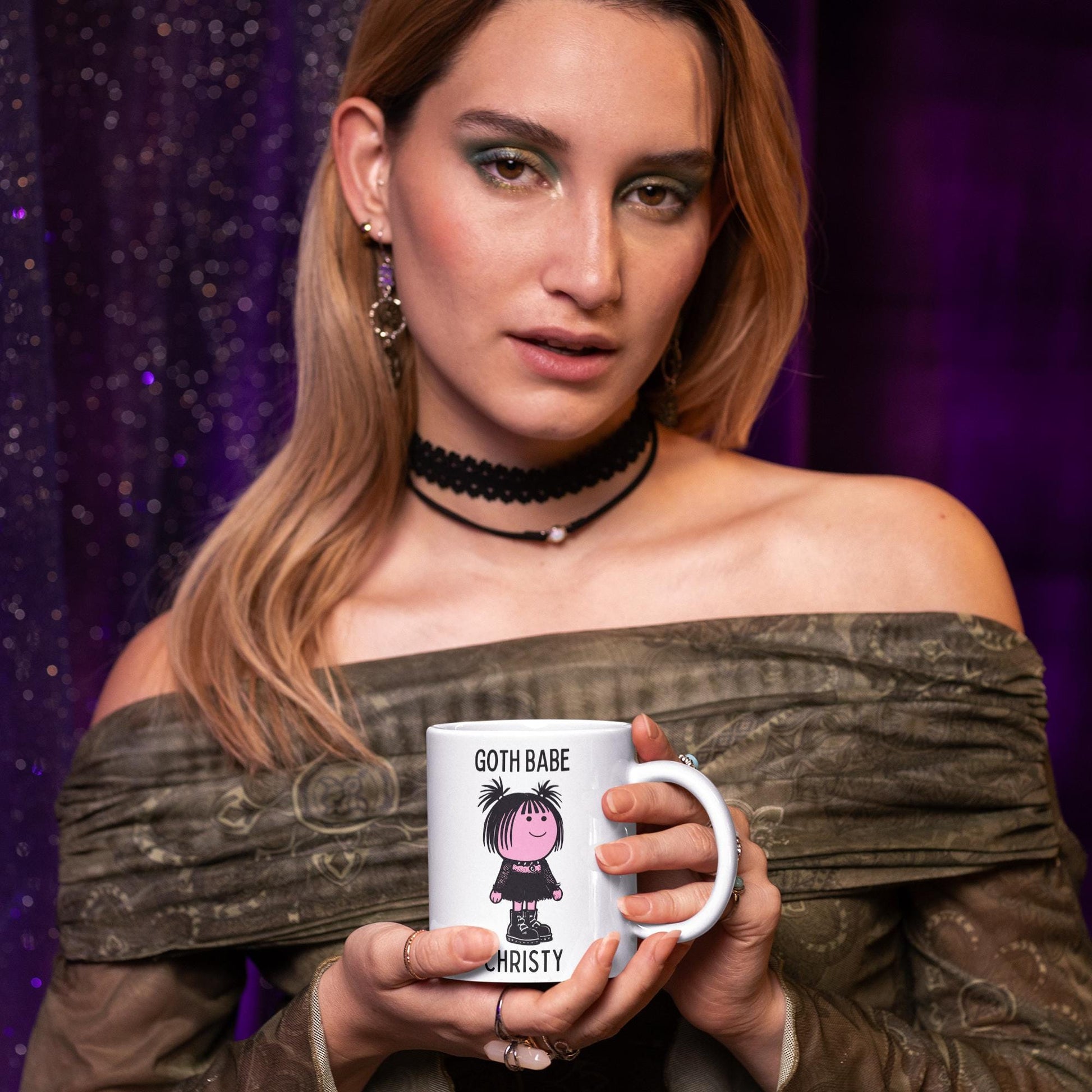 Personalised Goth Babe Mug or Coaster, Add Name, Cute Gothic Gift for Her, Goth Girlfriend, Goth Gifts