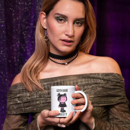 Personalised Goth Babe Mug or Coaster, Add Name, Cute Gothic Gift for Her, Goth Girlfriend, Goth Gifts