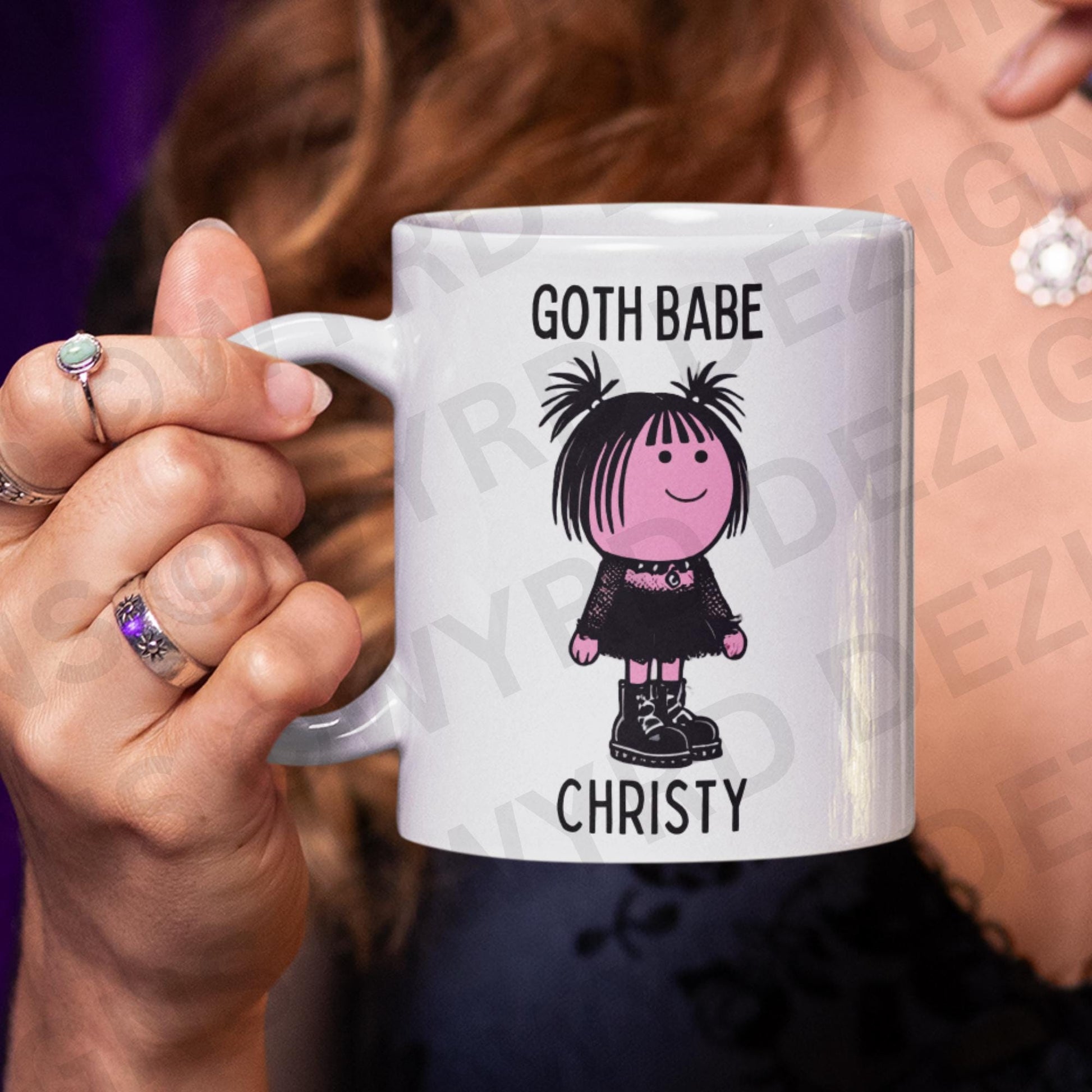 Personalised Goth Babe Mug or Coaster, Add Name, Cute Gothic Gift for Her, Goth Girlfriend, Goth Gifts