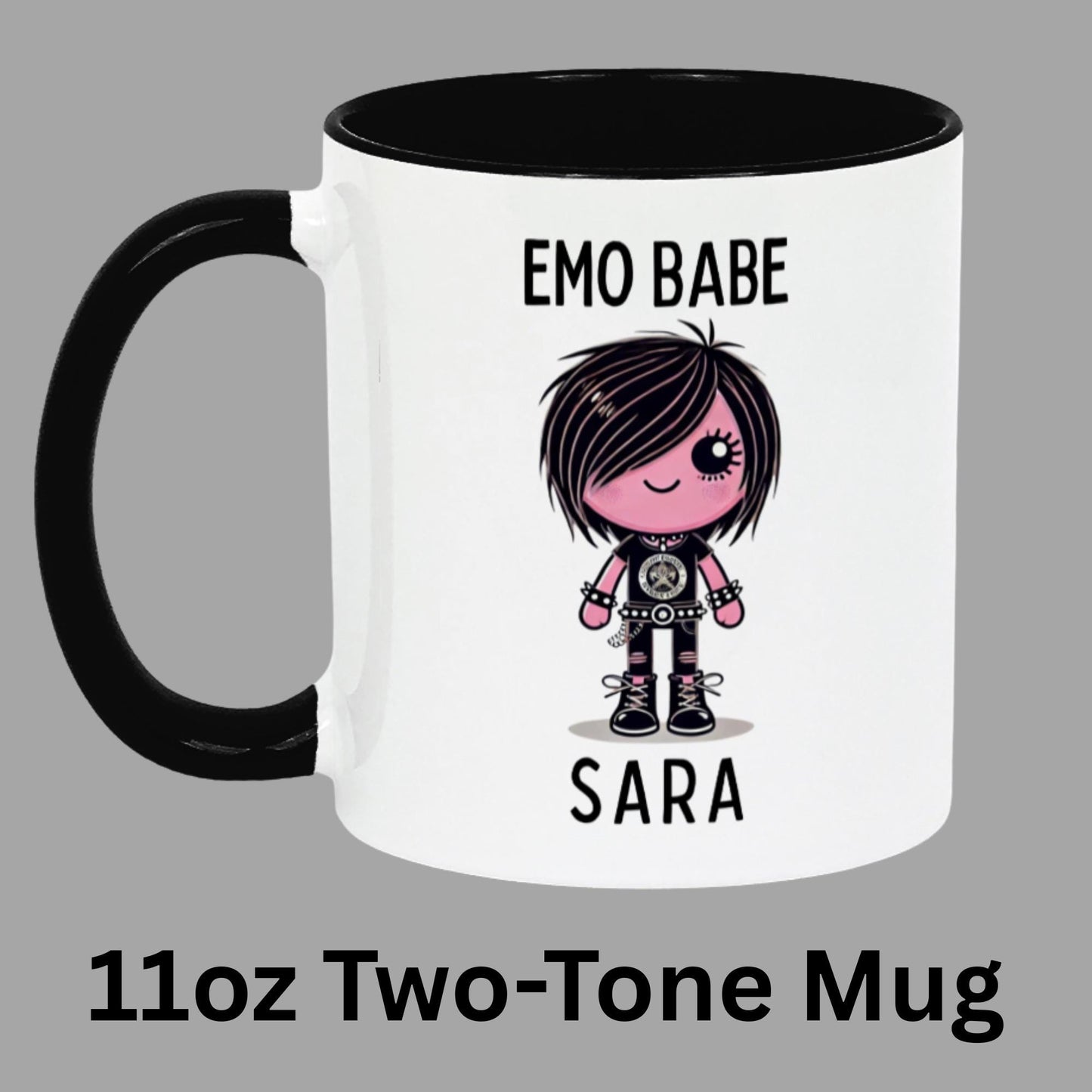 11oz or 15oz emo mug, optional black handle