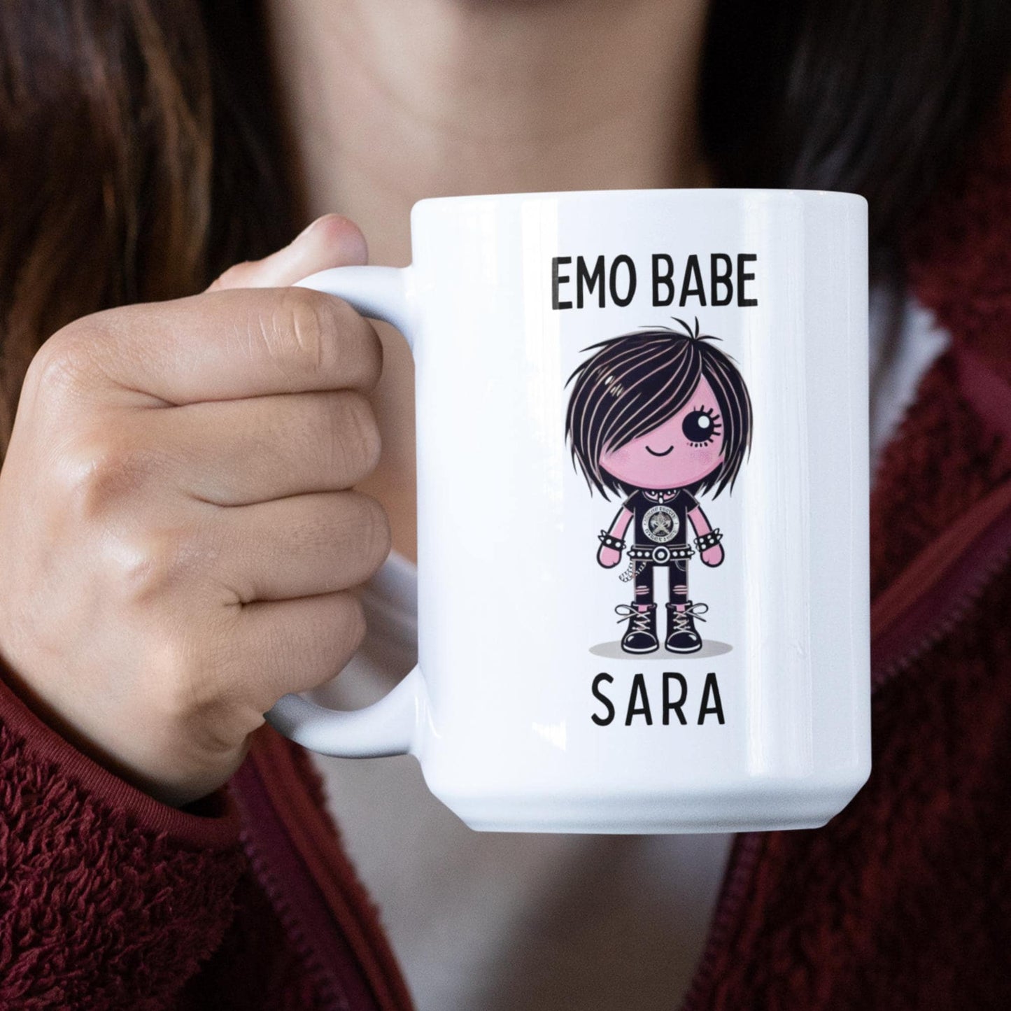 Personalised Emo Babe set, mug and matching coaster