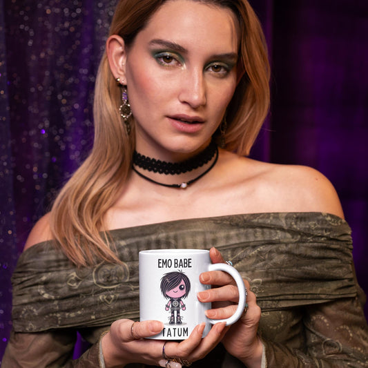 Cute goth gift mug for her with pink and black artwork