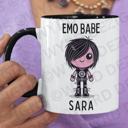 Personalised emo mug with cute gothic Emo Babe character