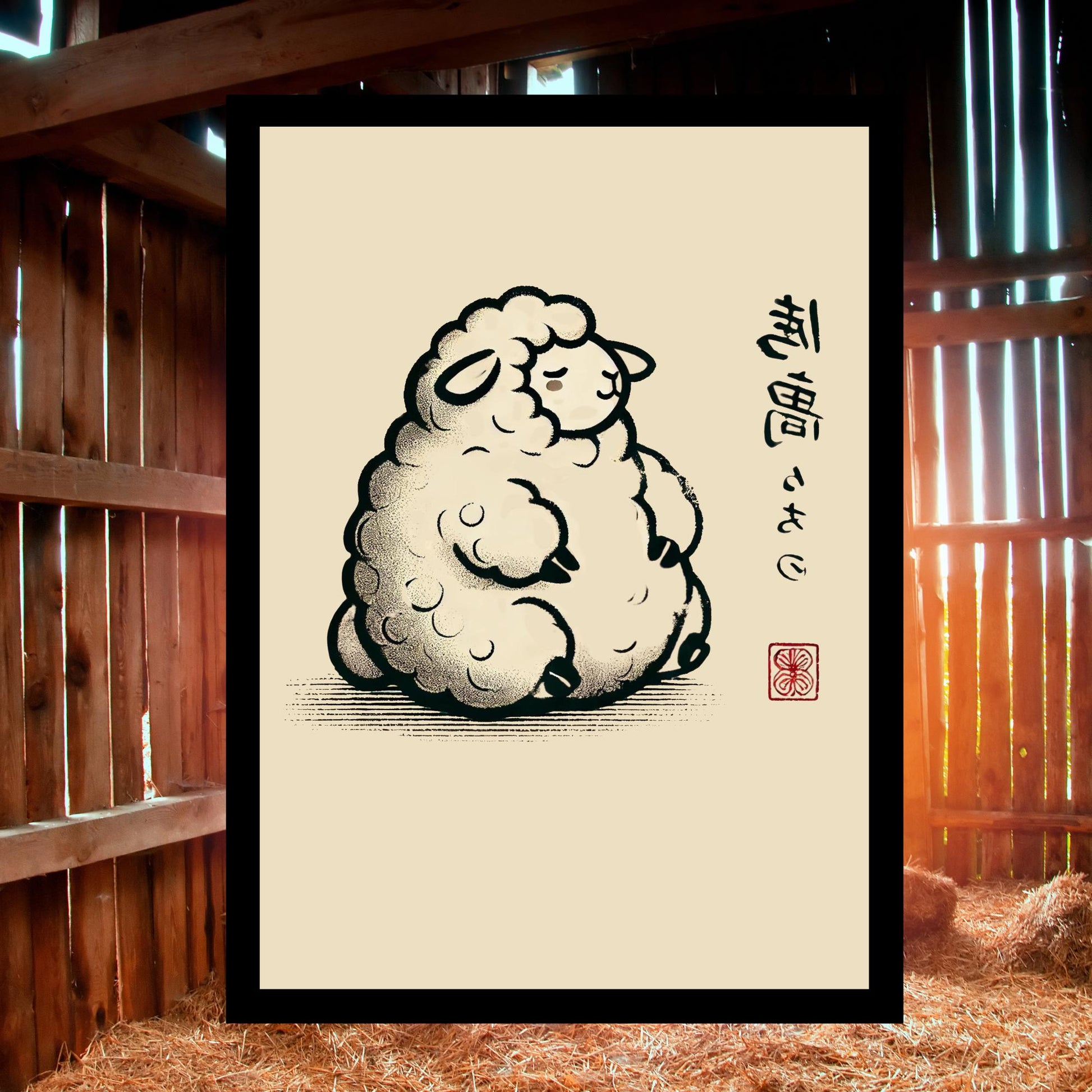 Cute sheep print inspired by classic Japanese art
