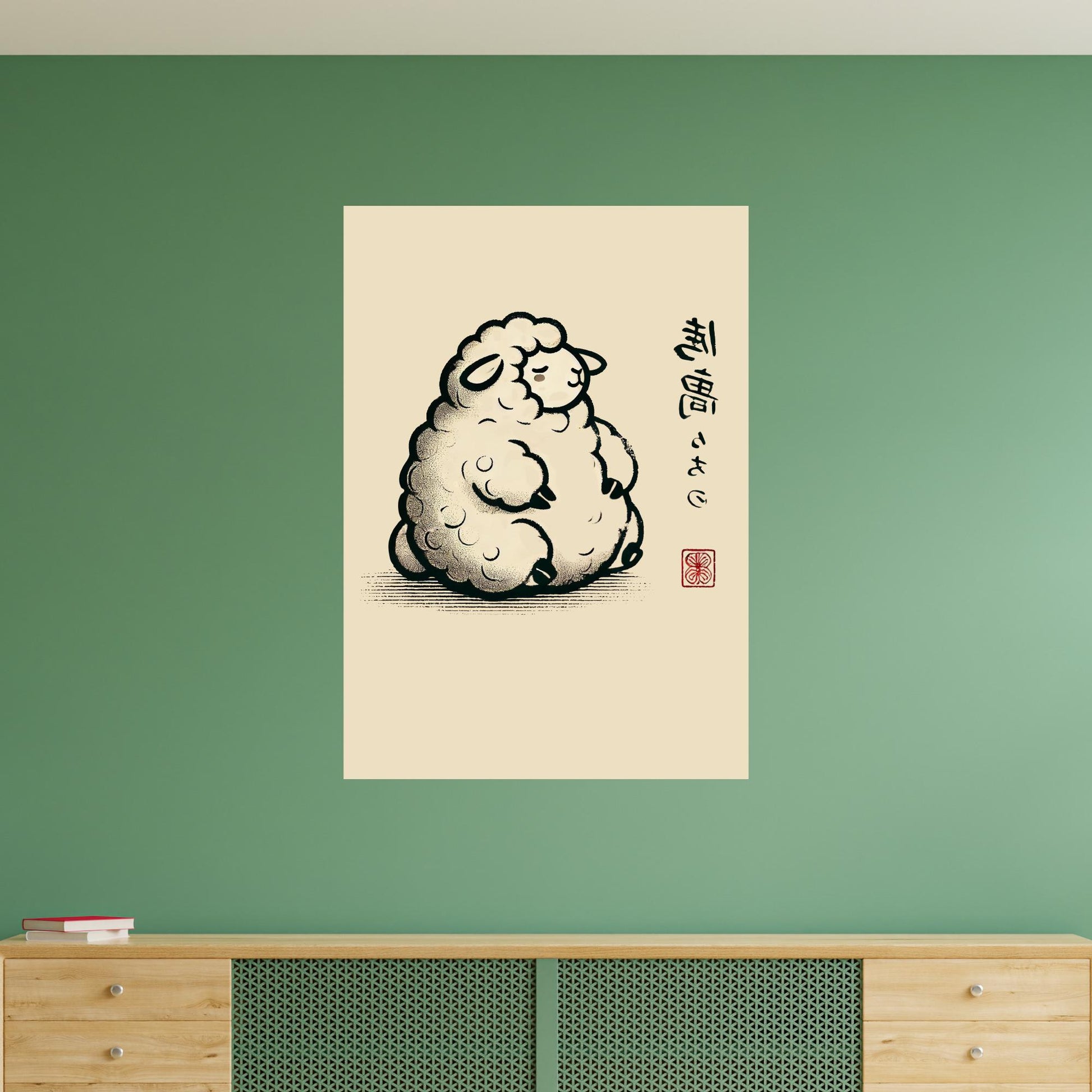 Unframed eco-friendly ukiyo-e sheep print. Japanese Ukiyo-e woodblock print
