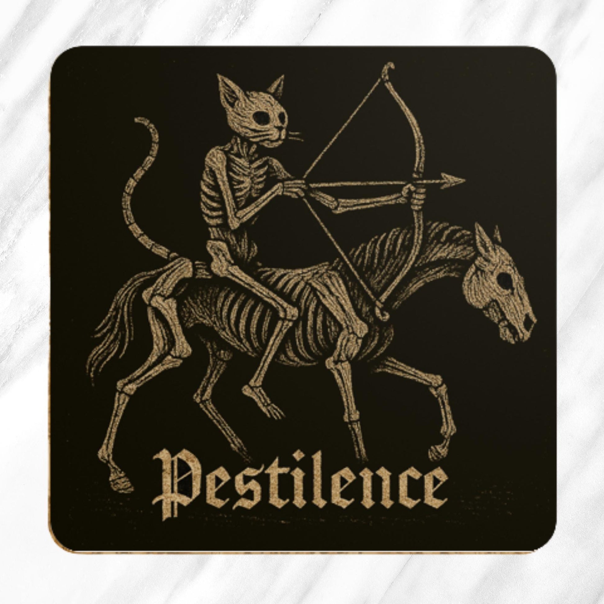 Medieval Cat Coasters Set – Four Horsemen of the Apocalypse, Dark Academia Gothic Drinks Gift