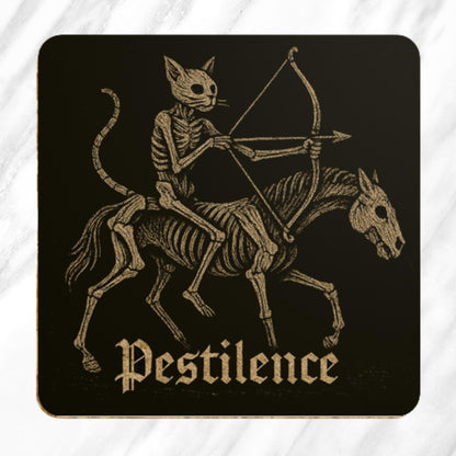 Medieval Cat Coasters Set – Four Horsemen of the Apocalypse, Dark Academia Gothic Drinks Gift