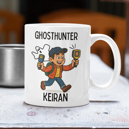 personalised ghosthunter mug with cartoon character design