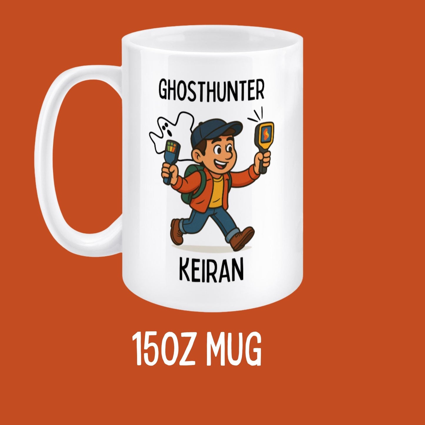 Customisable ghost hunter coffee cup with optional name