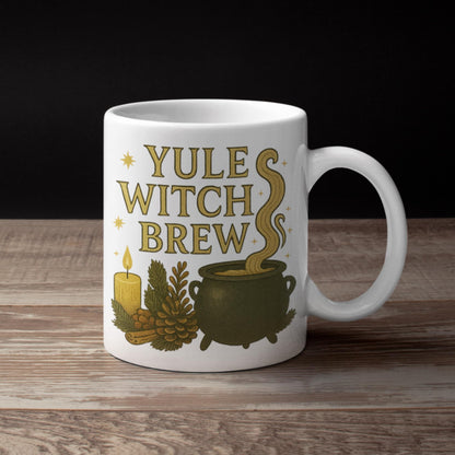 Magical Yule mug with gold tones and cauldron