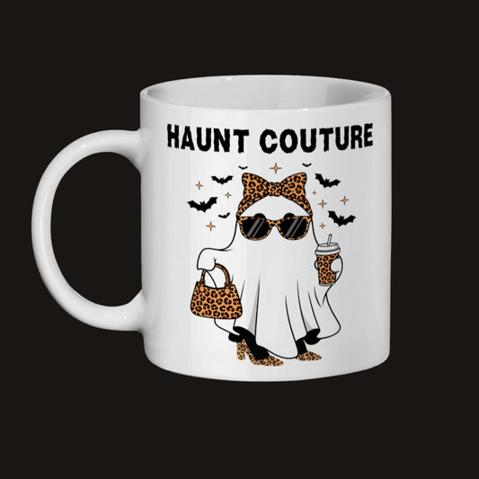 Funny ghost mug with leopard print bow and handbag
