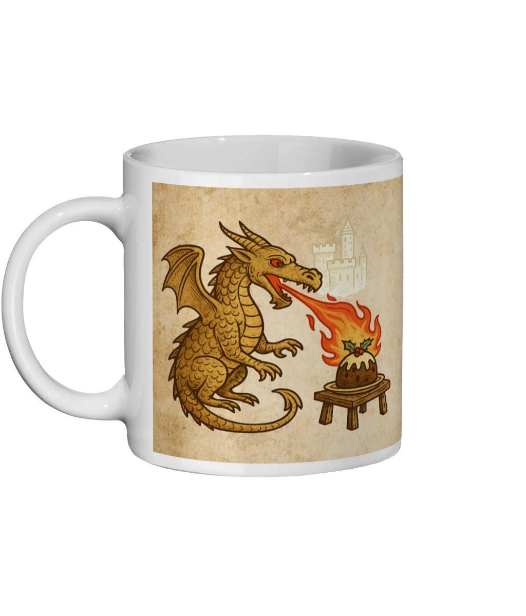 Medieval dragon illustration mug, unique Christmas gift idea