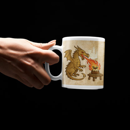 Humorous festive dragon mug, perfect gift for fantasy lovers