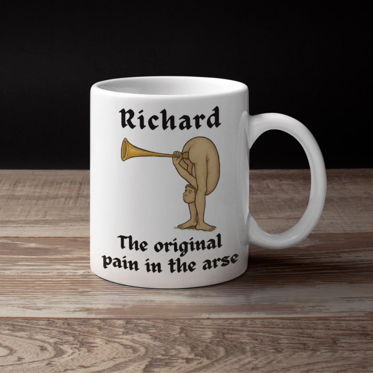 Personalised Medieval Butt Trumpet Mug, Coaster & Keyring 