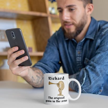 Personalised Medieval Butt Trumpet Mug, Coaster & Keyring 