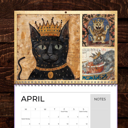 Medieval Cats with Crowns Calendar 2026, Quirky Weird Art Gift, Funny Historical Cat Artwork