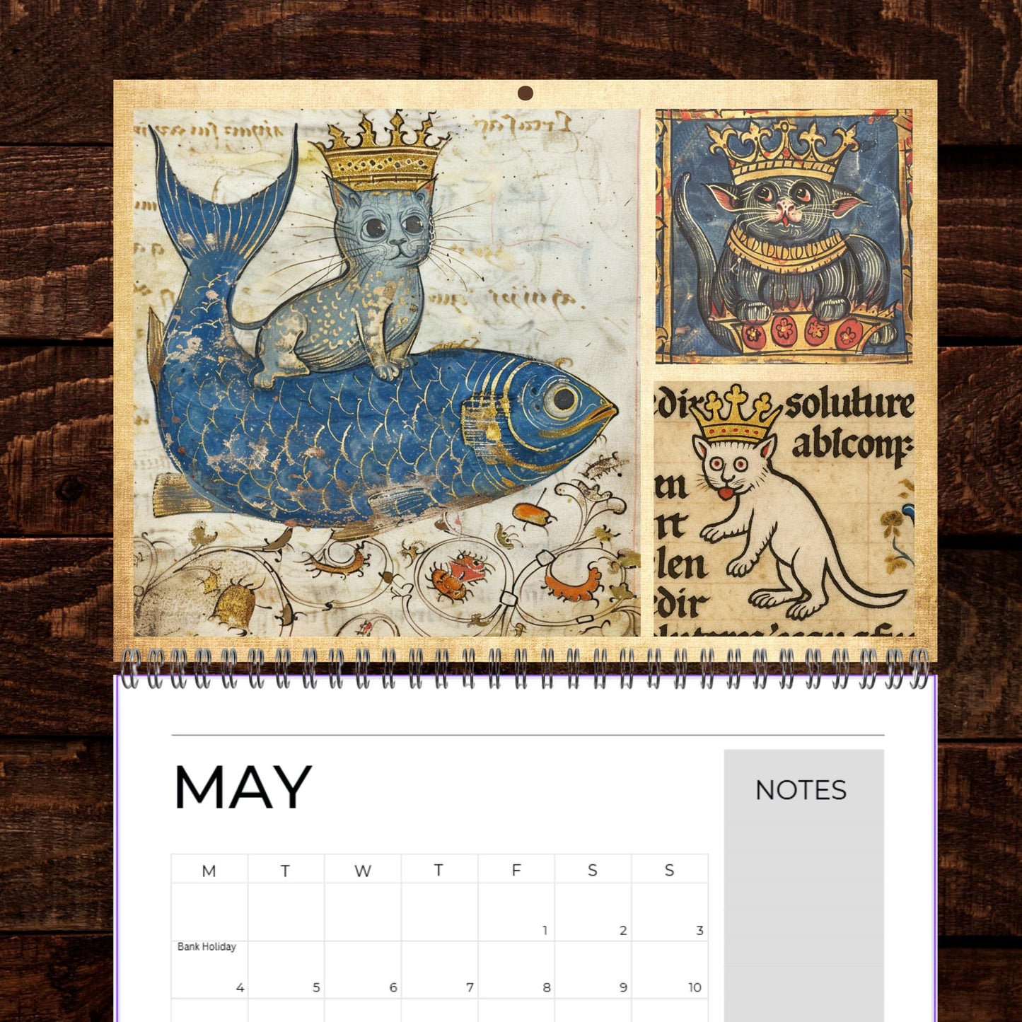 Medieval Cats with Crowns Calendar 2026, Quirky Weird Art Gift, Funny Historical Cat Artwork