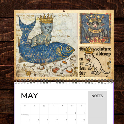 Medieval Cats with Crowns Calendar 2026, Quirky Weird Art Gift, Funny Historical Cat Artwork