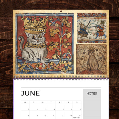 Medieval Cats with Crowns Calendar 2026, Quirky Weird Art Gift, Funny Historical Cat Artwork