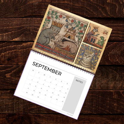 Medieval Cats with Crowns Calendar 2026, Quirky Weird Art Gift, Funny Historical Cat Artwork